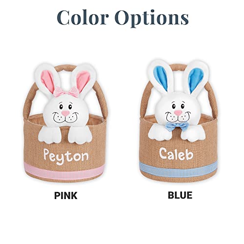 Let's Make Memories Personalized Easter Basket for Kids - Custom - For Boys and Girls - Fillable - With Optional Easter Basket Stuffers - 3-D Stuffed Bunny in Burlap - Pink