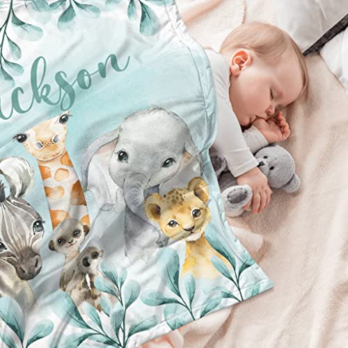 UJDUYSD Personalized Baby Blanket for Boys, Custom Baby Blanket with Name Super Soft Personalized Name Blankets for Kids, Custom Animals Blankets for Infant Toddler, Babys Gifts for Birthday