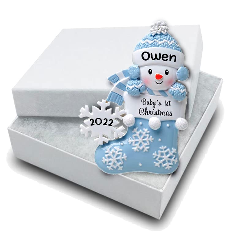 2025 Babys First Christmas Personalized Ornament Boy, Babies First, Grandson 1st Gift, Newborn Baby Gift Ideas, Baby's First Christmas 2025 - Handpainted Blue Ornament