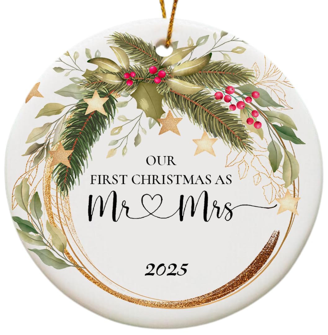 Wedding Gifts for Couple, Our First Christmas Married Ornament 2025, First Christmas Married Ornament, 1st Xmars As Mr and Mrs, Newlywed Gifts for Couples 2025, Bridal Shower Wedding Gift