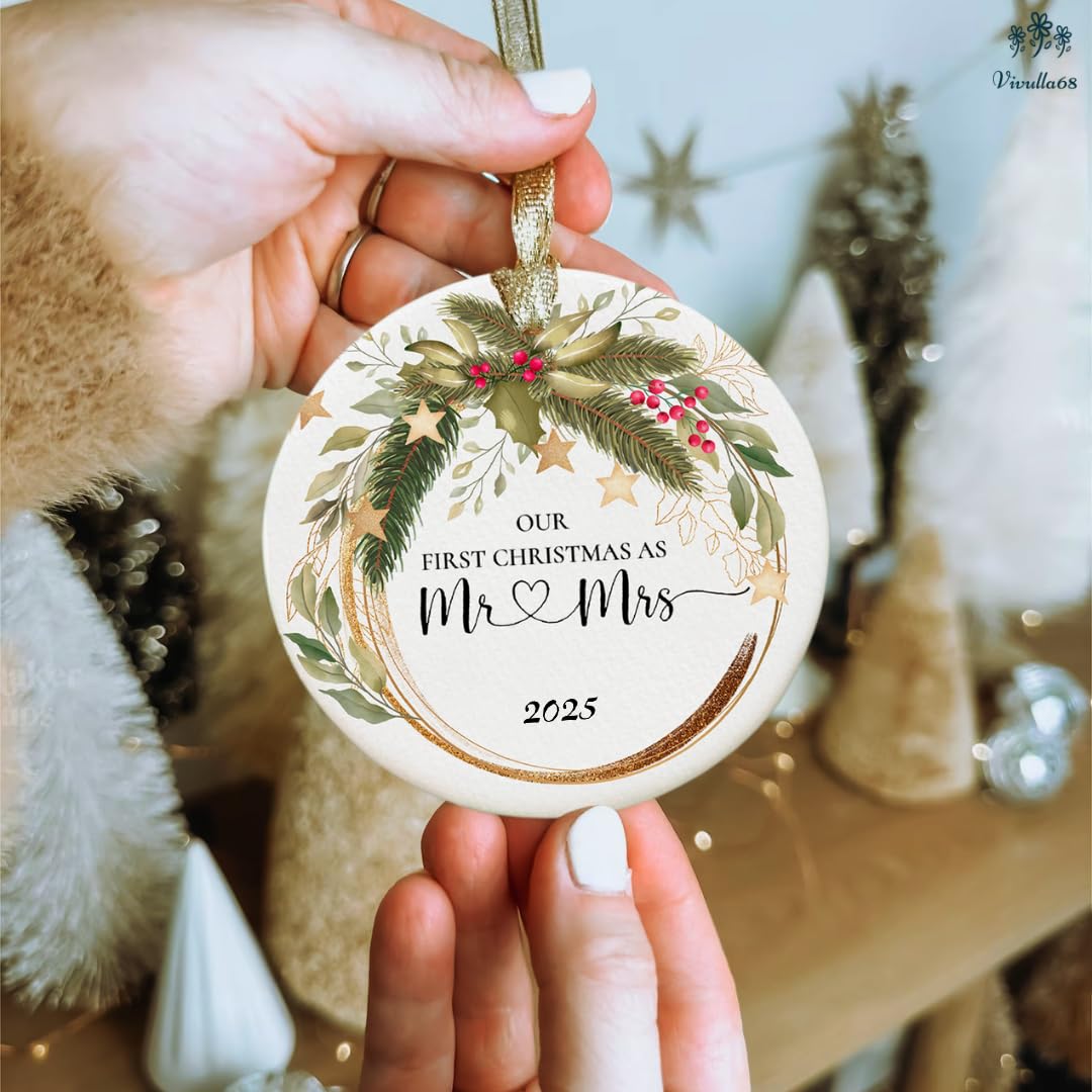 Wedding Gifts for Couple, Our First Christmas Married Ornament 2025, First Christmas Married Ornament, 1st Xmars As Mr and Mrs, Newlywed Gifts for Couples 2025, Bridal Shower Wedding Gift