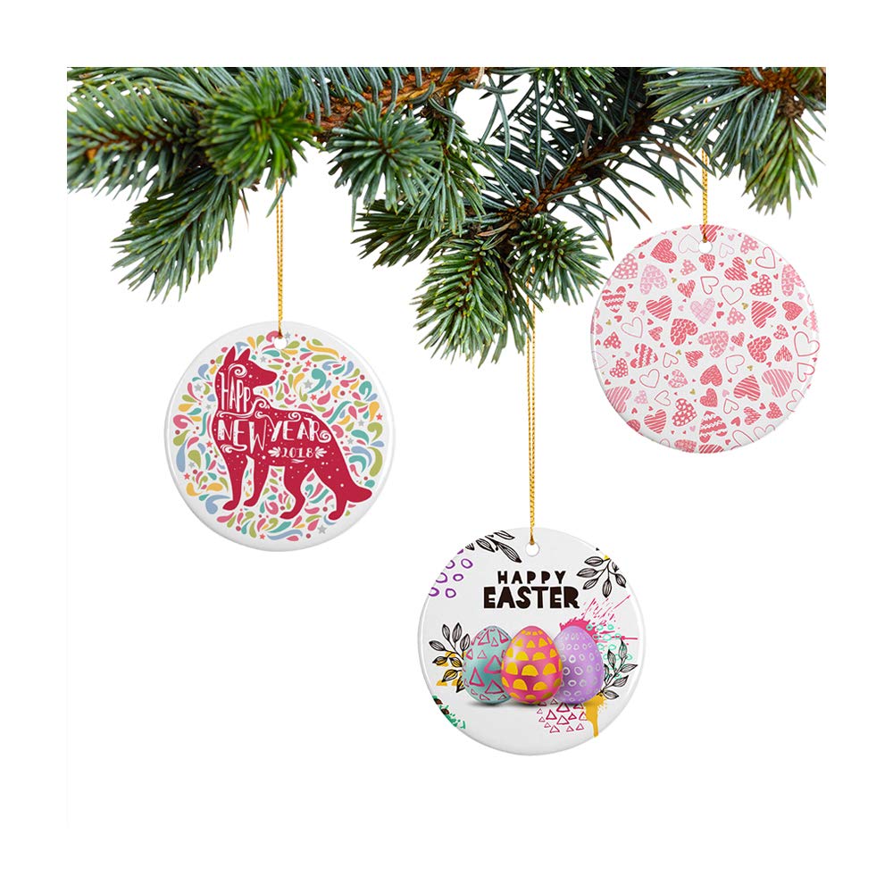 PYD Life 25 PCS Sublimation Ceramic Ornaments Bulk White 2.75 Inch Round Blank with Gold String for Crafting DIY Personalized Christmas Home Decor Bulk