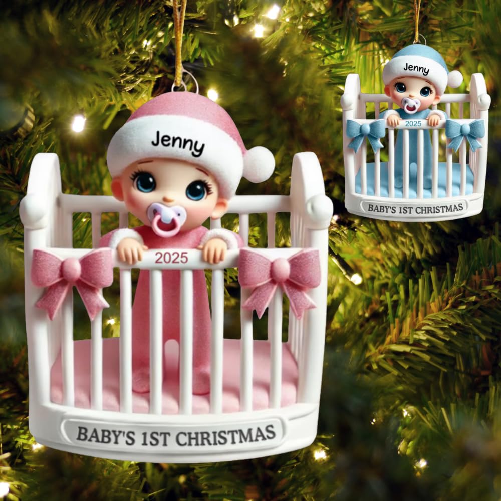 Baby Inside Crib 3D Effect Baby's First Christmas 2025 Personalized Acrylic Ornament, Personalized Baby Inside Crib Christmas Ornaments, Babies 1st Christmas Ornament 2025, Baby Shower Gifts 2025