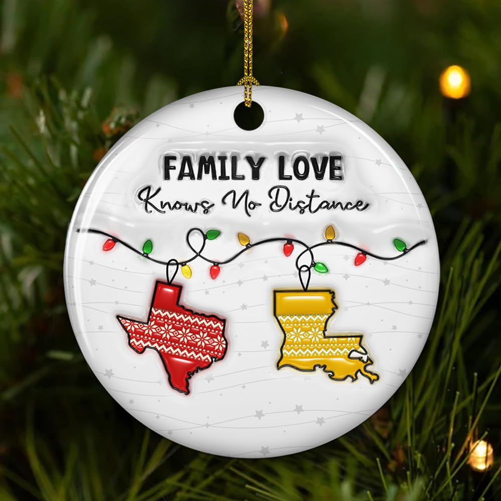 WRAPPINESS Family Love Knows No Distance - Personalized Custom 3D Inflated Effect Ceramic Ornament, Xmas Ornament Keepsake for Long Distance Family, Sisters, Siblings