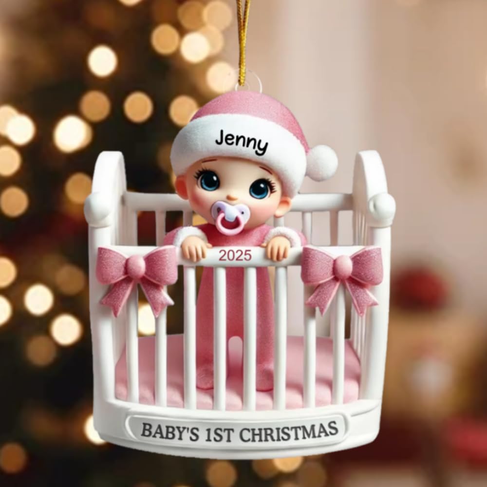 Baby Inside Crib 3D Effect Baby's First Christmas 2025 Personalized Acrylic Ornament, Personalized Baby Inside Crib Christmas Ornaments, Babies 1st Christmas Ornament 2025, Baby Shower Gifts 2025