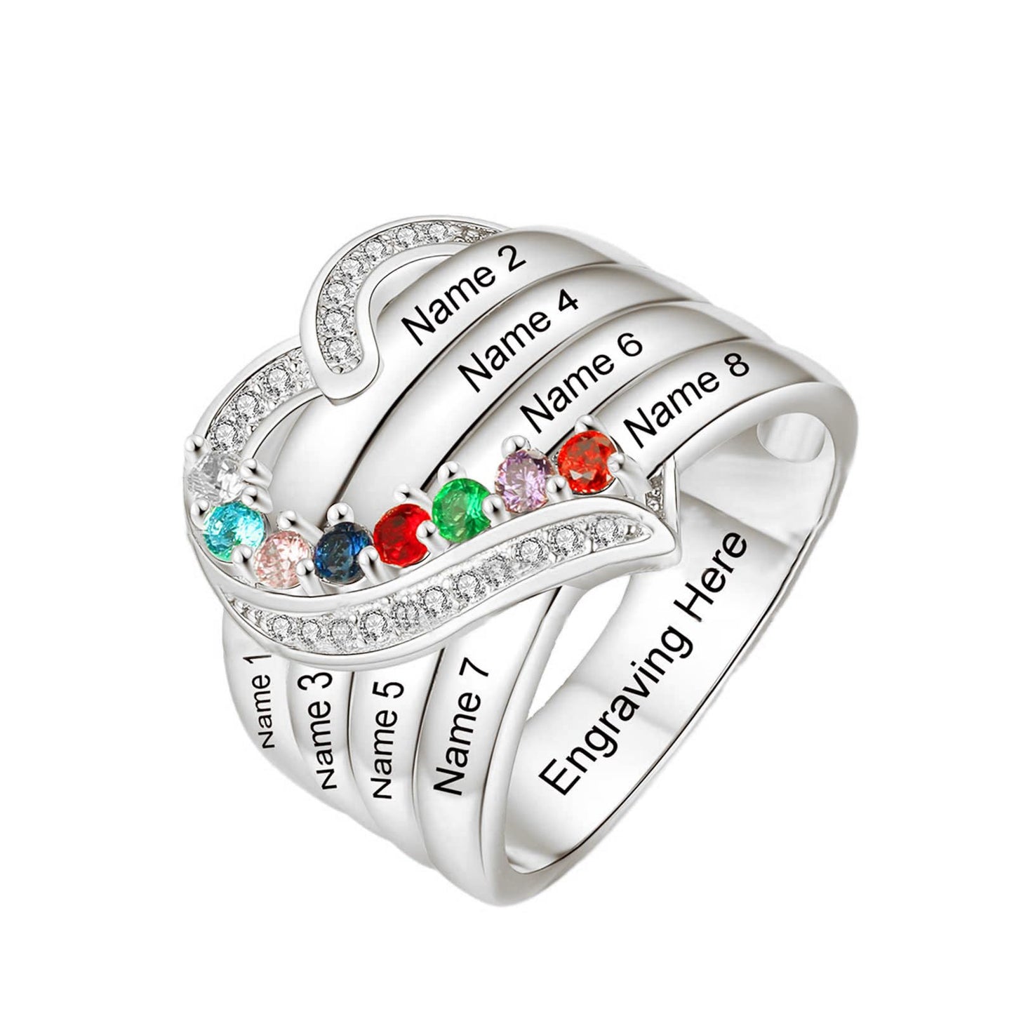 10K 14K 18K Solid Gold Personalized Family Name Ring Mothers Ring with 8 Birthstones for Women Custom Multiple Name Ring Jewelry Gifts for Mom Grandmother Wife Birthday Mother's Day Christmas