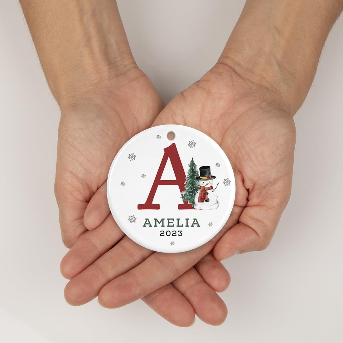 Andaz Press Personalized Christmas Ornament, Custom Name Initial A Monogram Snowman 2.8" Ceramic Porcelain 2024 Christmas Ornament For Kids Boys Girls 1-Pack Initial Ornaments Name Ornaments Christmas