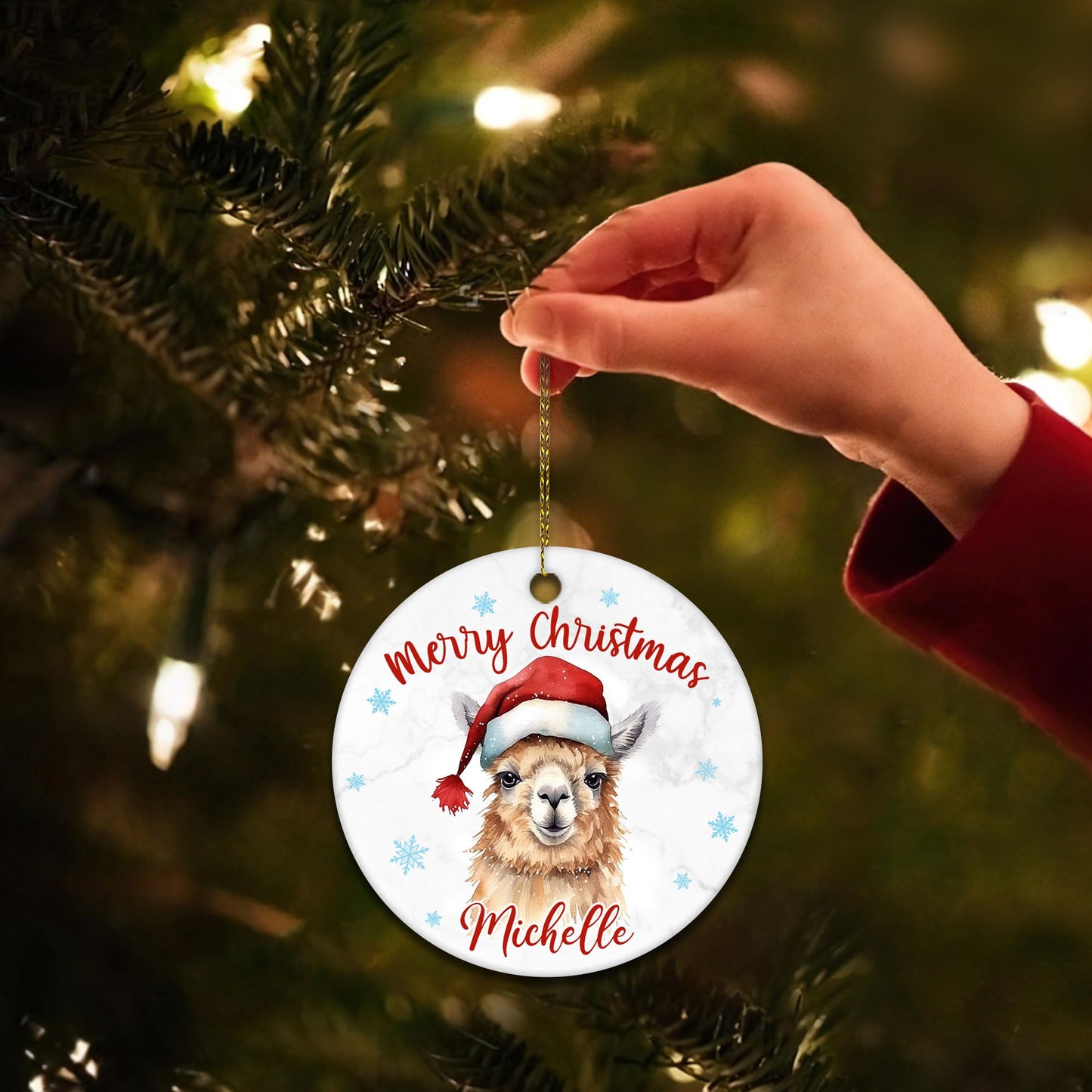 Hyturtle Personalized Christmas Ornament Gifts for Llama Lover - Llama Xmas Custom Name Ceramic Ornament - Cute Animal Lover Gifts for Women Kids Family - Xmas Tree Hanging Decoration