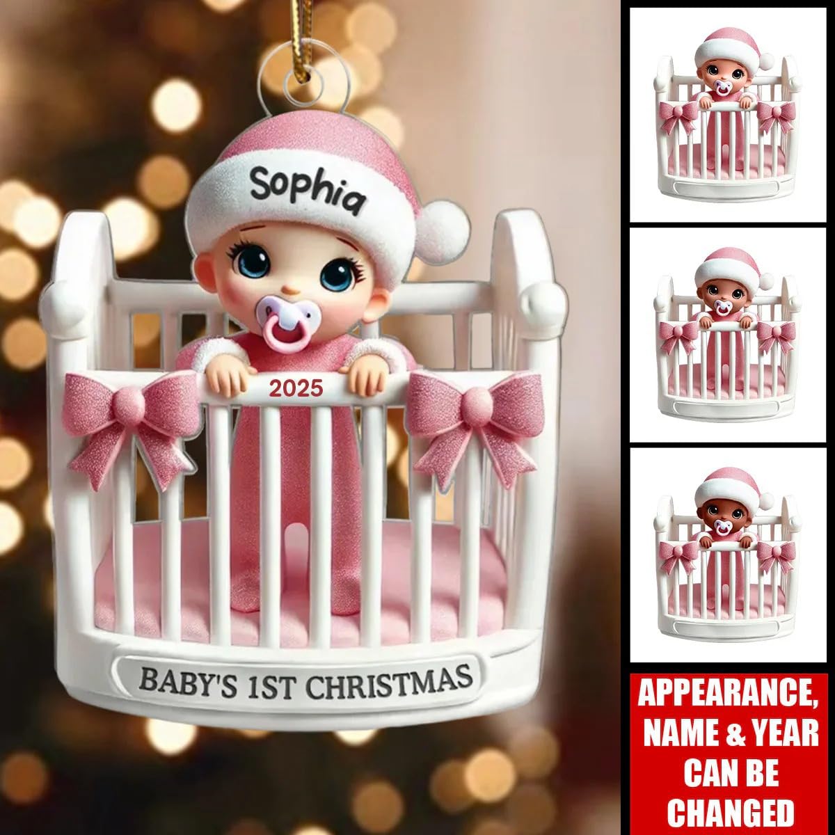 Baby Inside Crib 3D Effect Baby's First Christmas 2025 Personalized Acrylic Ornament, Personalized Baby Inside Crib Christmas Ornaments, Babies 1st Christmas Ornament 2025, Baby Shower Gifts 2025