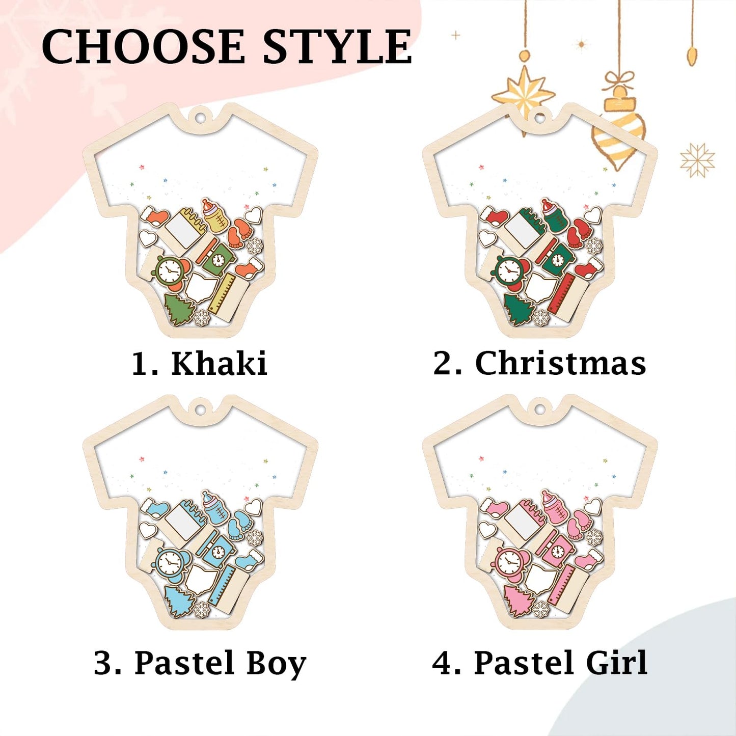 Baby's First Christmas Ornament 2024 Girl Boy - Baby Onesie Personalized Christmas Ornaments, Custom Babys 1st Christmas Ornament 2024 Name, Birthdate, Weight, Height for Newborn