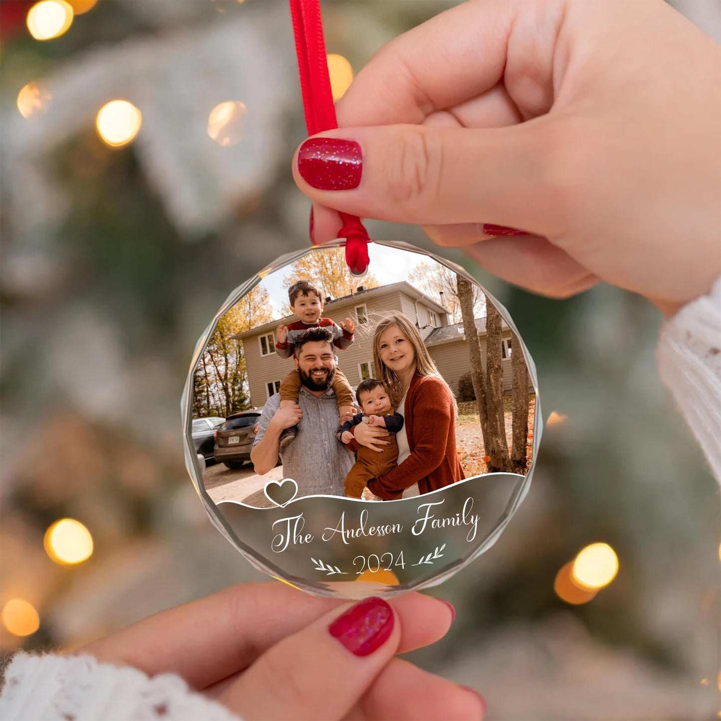 Fastpeace - Custom Family Glass Ornament 2025 - Personalized Christmas, Mothers Day, Fathers Day Ornament with Custom Name, Photo, Date - Perfect Keepsake Gift for Family, Dad, Mom, Him, Her, Couple