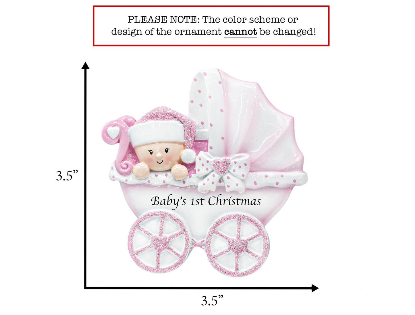 UniqXmas Personalized Baby's First Christmas Ornament 2025 | Baby Girl Carriage Xmas Tree Decoration Pink Stroller | My 1st Xmas Keepsake for New Baby Newborn Grandbaby - Custom Name & Year