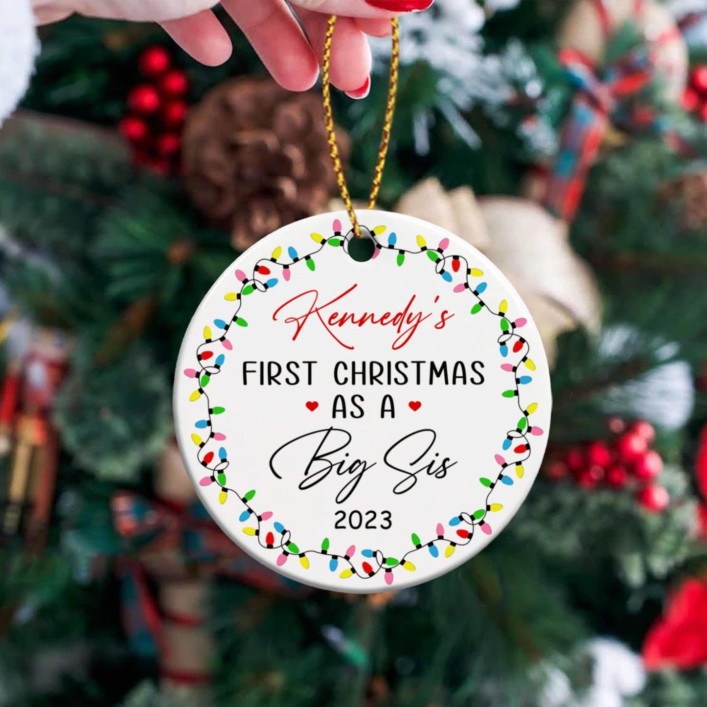 BixDori First Christmas As A Big Sis Personalized Ceramic Ornament 2025, Sibling Keepsake