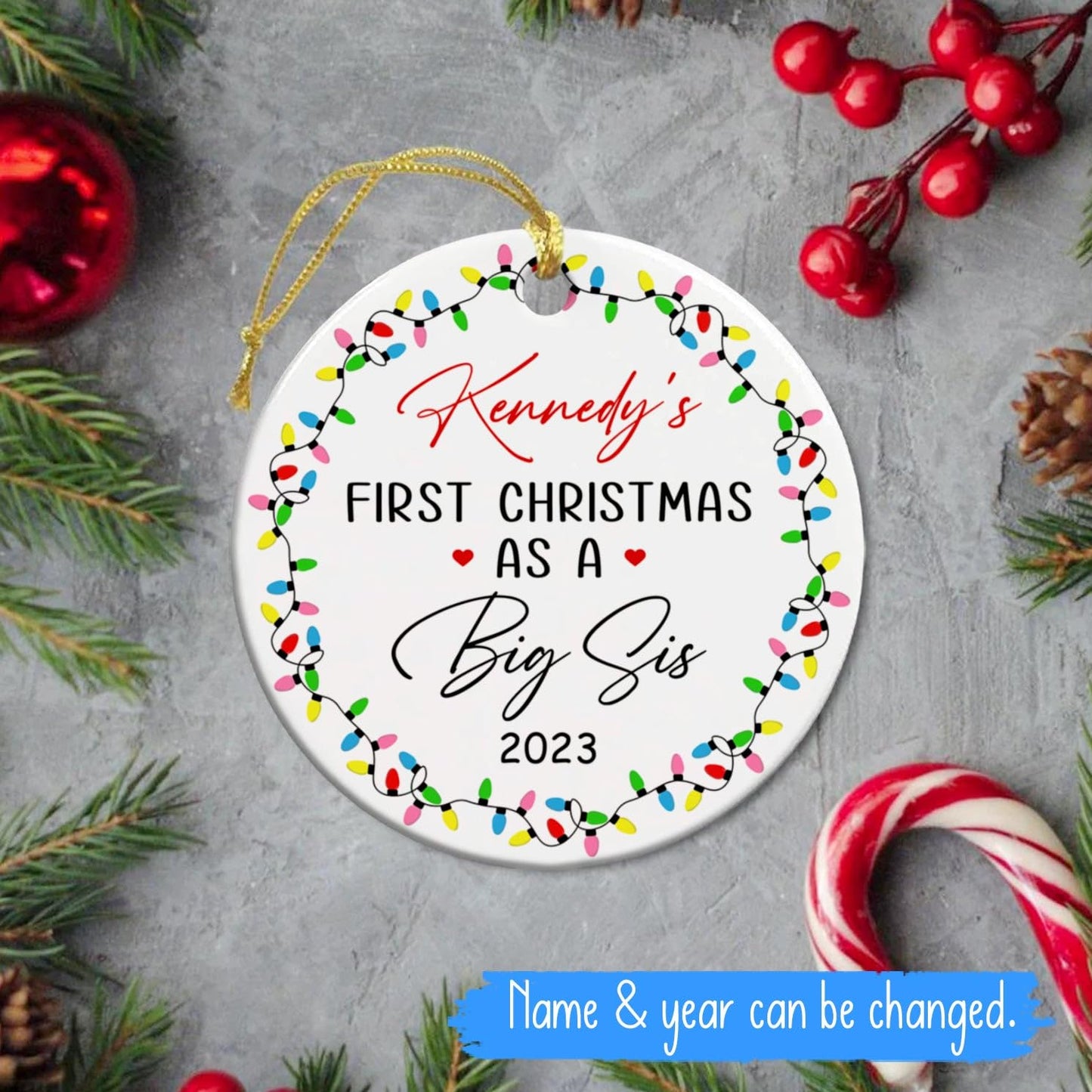 BixDori First Christmas As A Big Sis Personalized Ceramic Ornament 2025, Sibling Keepsake