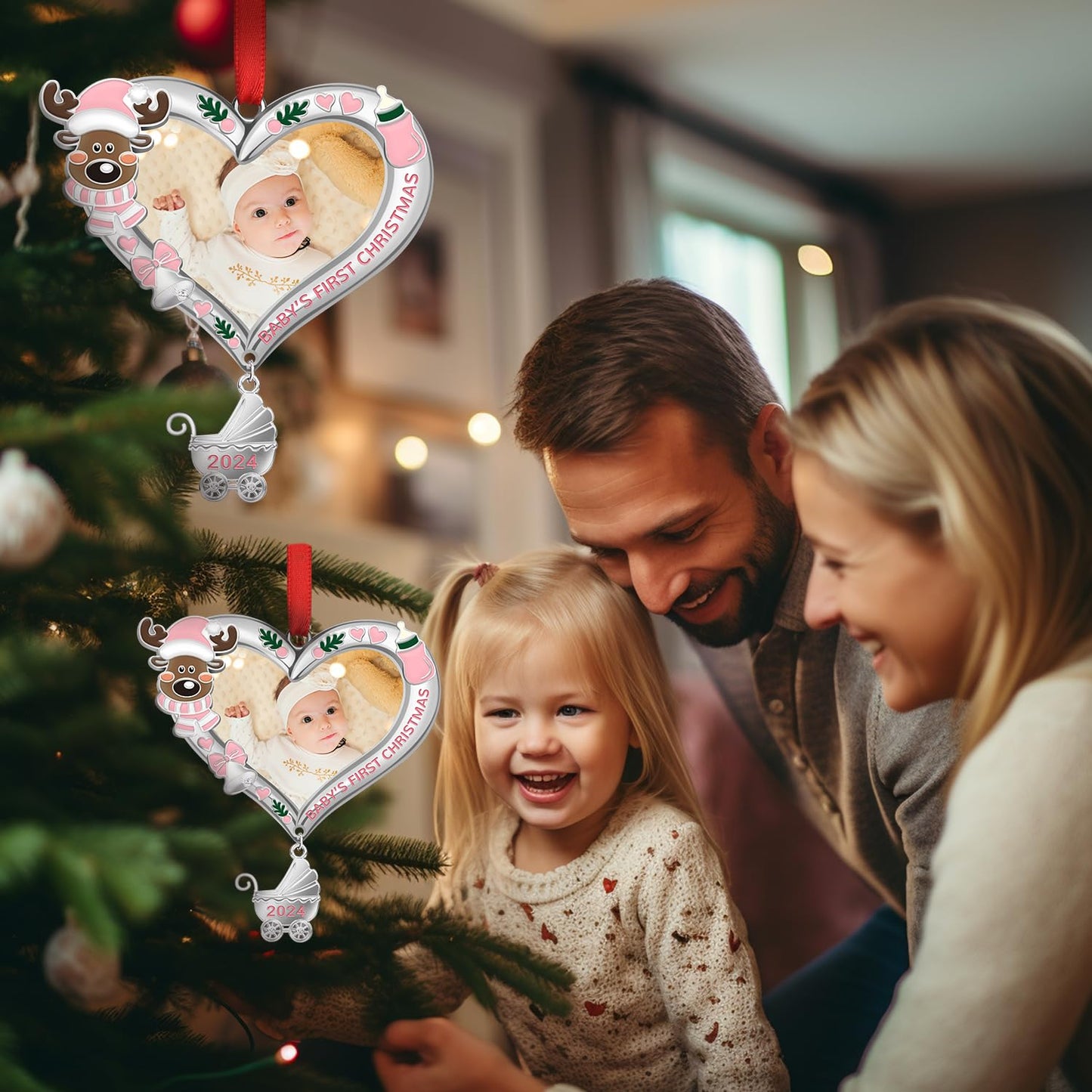 Babys First Christmas Ornament 2024 Girl – My First Christmas Xmas Tree Picture Frame Ornament – Personalized 1st Christmas Baby Ornament 2024 – Ornament for Newborn