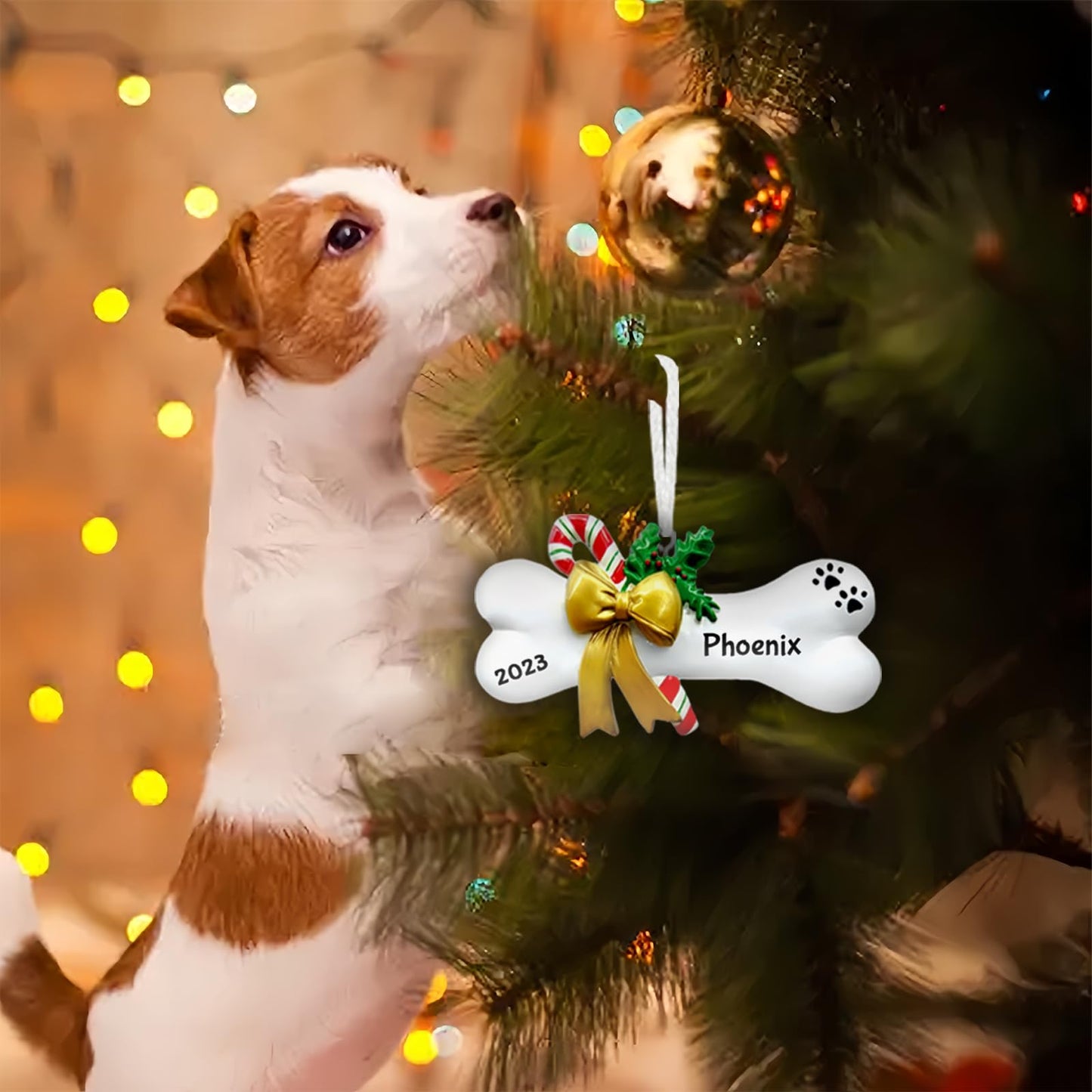 Personalized Dog Bone Christmas Ornament 2025, Custom Polyresin Hanging Dog Bone Ornament for Xmas Tree Decoration Holiday Family Decor Gifts