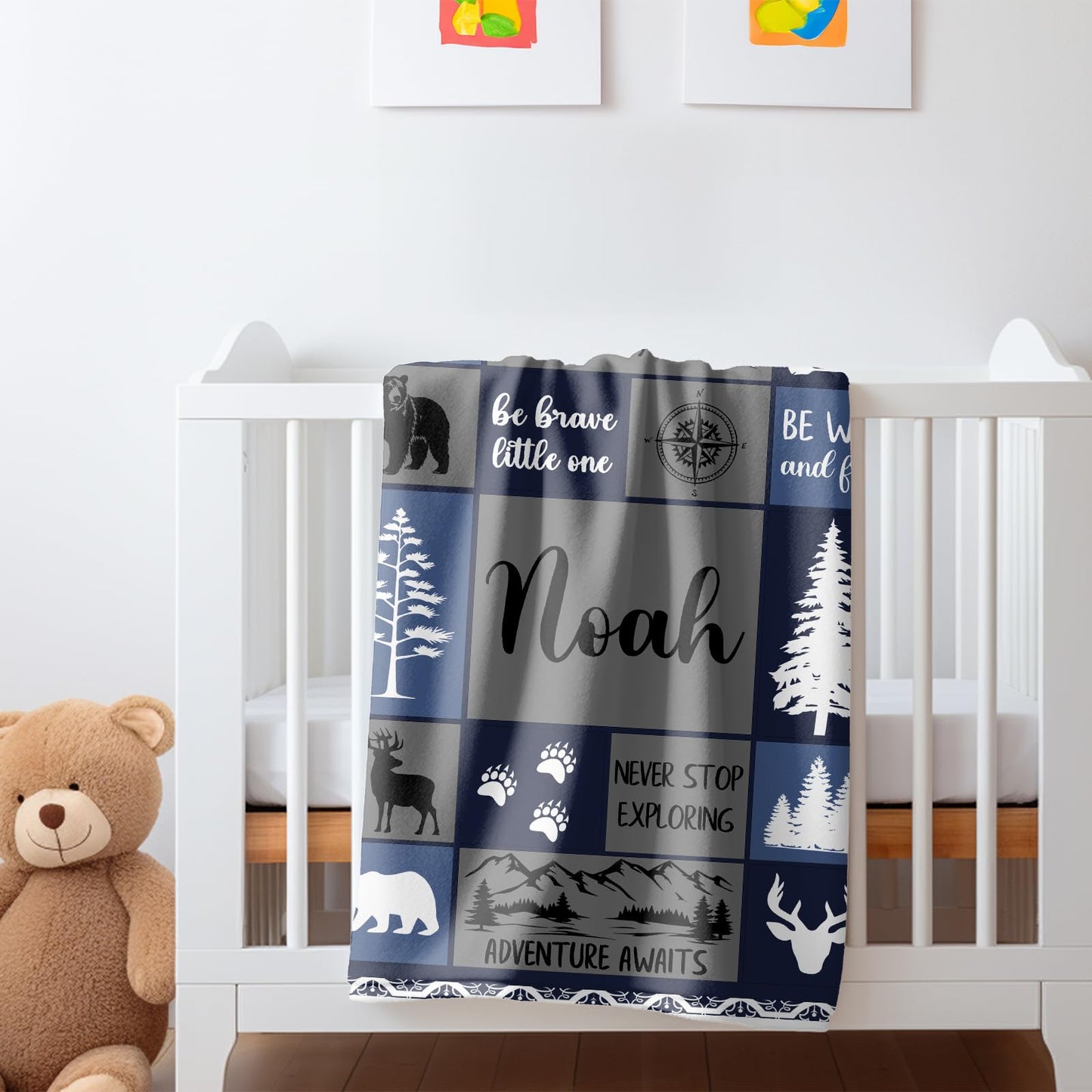 Personalized Baby Blankets with Name, Customized Name Blankets for Kids, Woodland Baby Blanket Personalized, Custom Baby Blanket for Boys, Girl, Baby Boy Newborn Soft