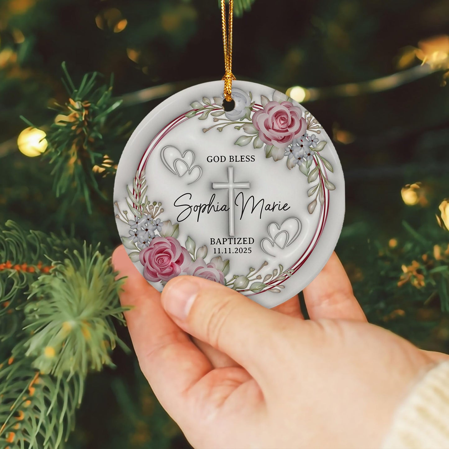 Personalized Christian Custom 3D Inflated Effect Ornament, Custom Name Religious Easter Decorations, Ornaments Gift for Women, Woman, Gifts for Women God Bless Baptized Christmas Ornament 2025