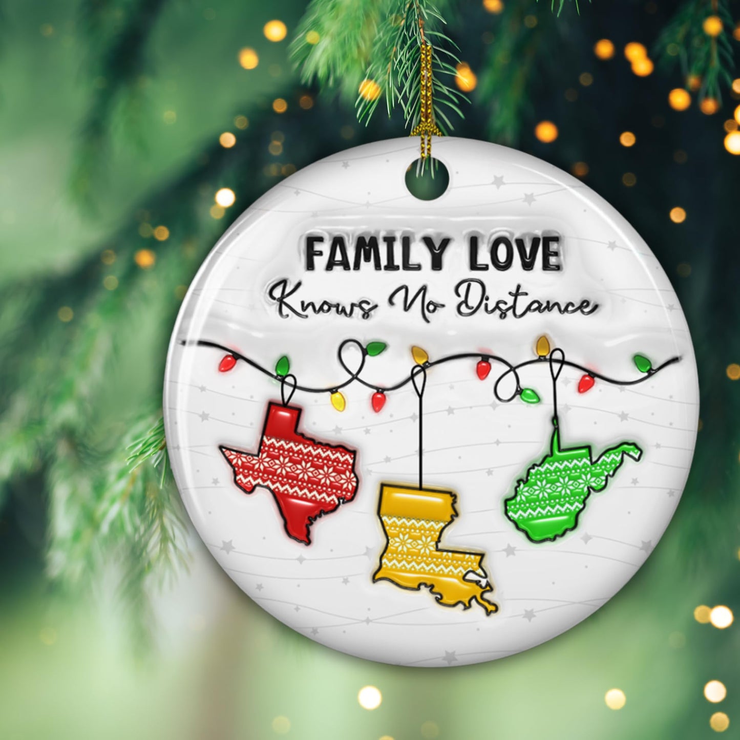 WRAPPINESS Family Love Knows No Distance - Personalized Custom 3D Inflated Effect Ceramic Ornament, Xmas Ornament Keepsake for Long Distance Family, Sisters, Siblings
