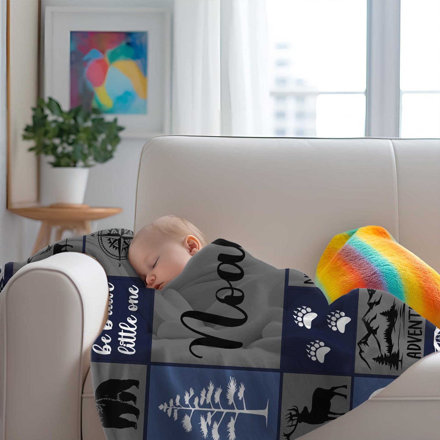 Personalized Baby Blankets with Name, Customized Name Blankets for Kids, Woodland Baby Blanket Personalized, Custom Baby Blanket for Boys, Girl, Baby Boy Newborn Soft