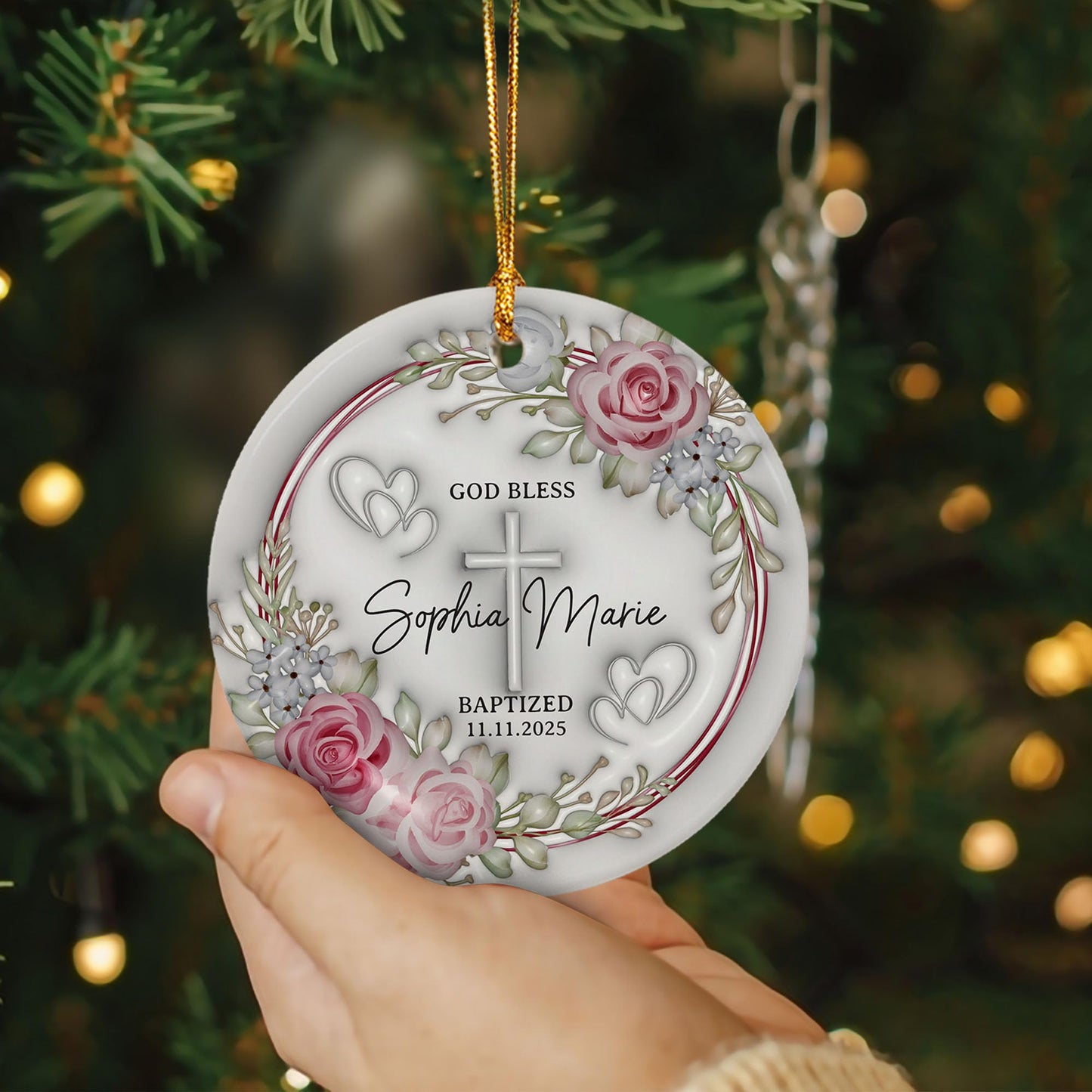 Personalized Christian Custom 3D Inflated Effect Ornament, Custom Name Religious Easter Decorations, Ornaments Gift for Women, Woman, Gifts for Women God Bless Baptized Christmas Ornament 2025