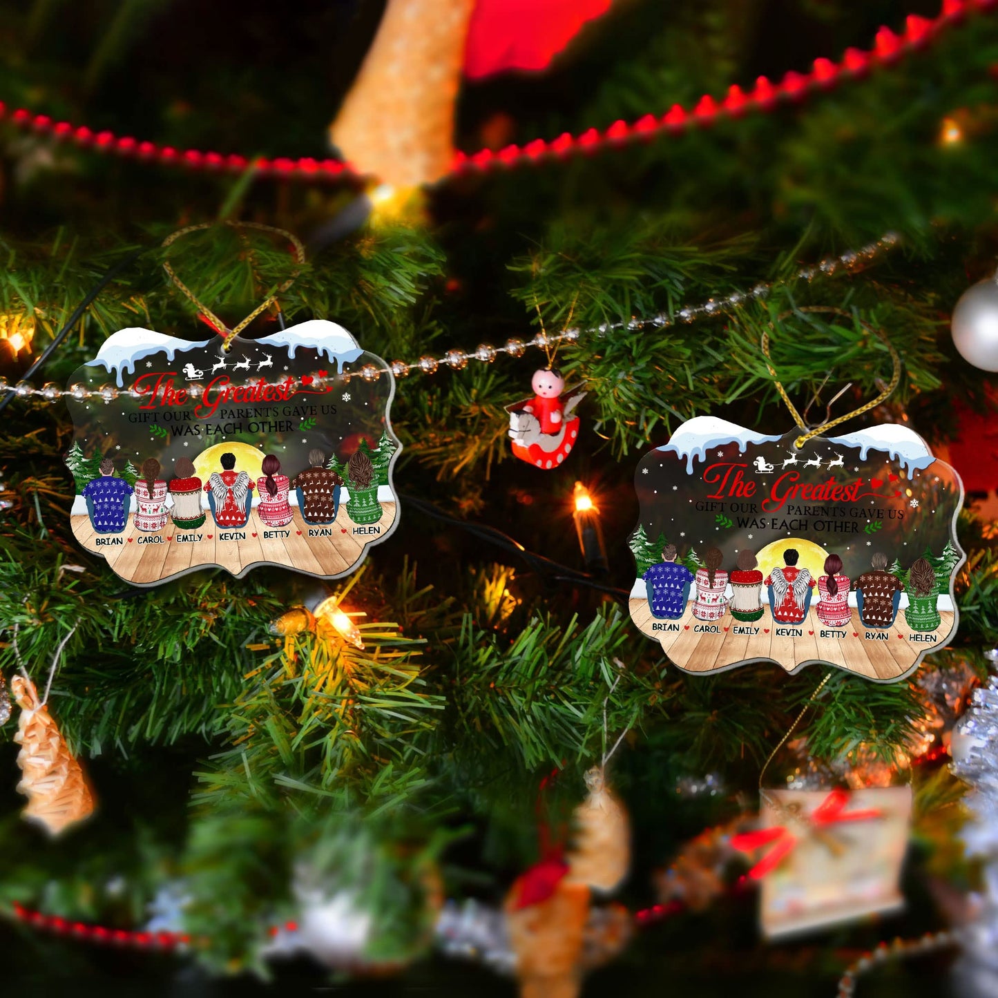 MUCHNEE Personalized Siblings Christmas Ornament 2024, Cousin Ornament, Sisters & Brothers Ornament, Custom Portrait & Name Up to 8 Person Acrylic Ornaments, Memorial Gifts for Loss of Loved One