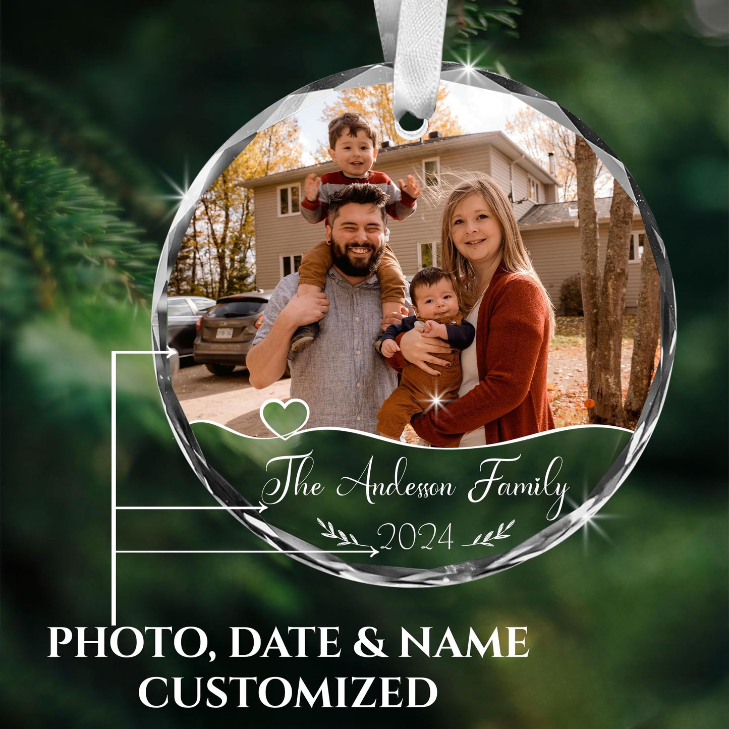 Fastpeace - Custom Family Glass Ornament 2025 - Personalized Christmas, Mothers Day, Fathers Day Ornament with Custom Name, Photo, Date - Perfect Keepsake Gift for Family, Dad, Mom, Him, Her, Couple