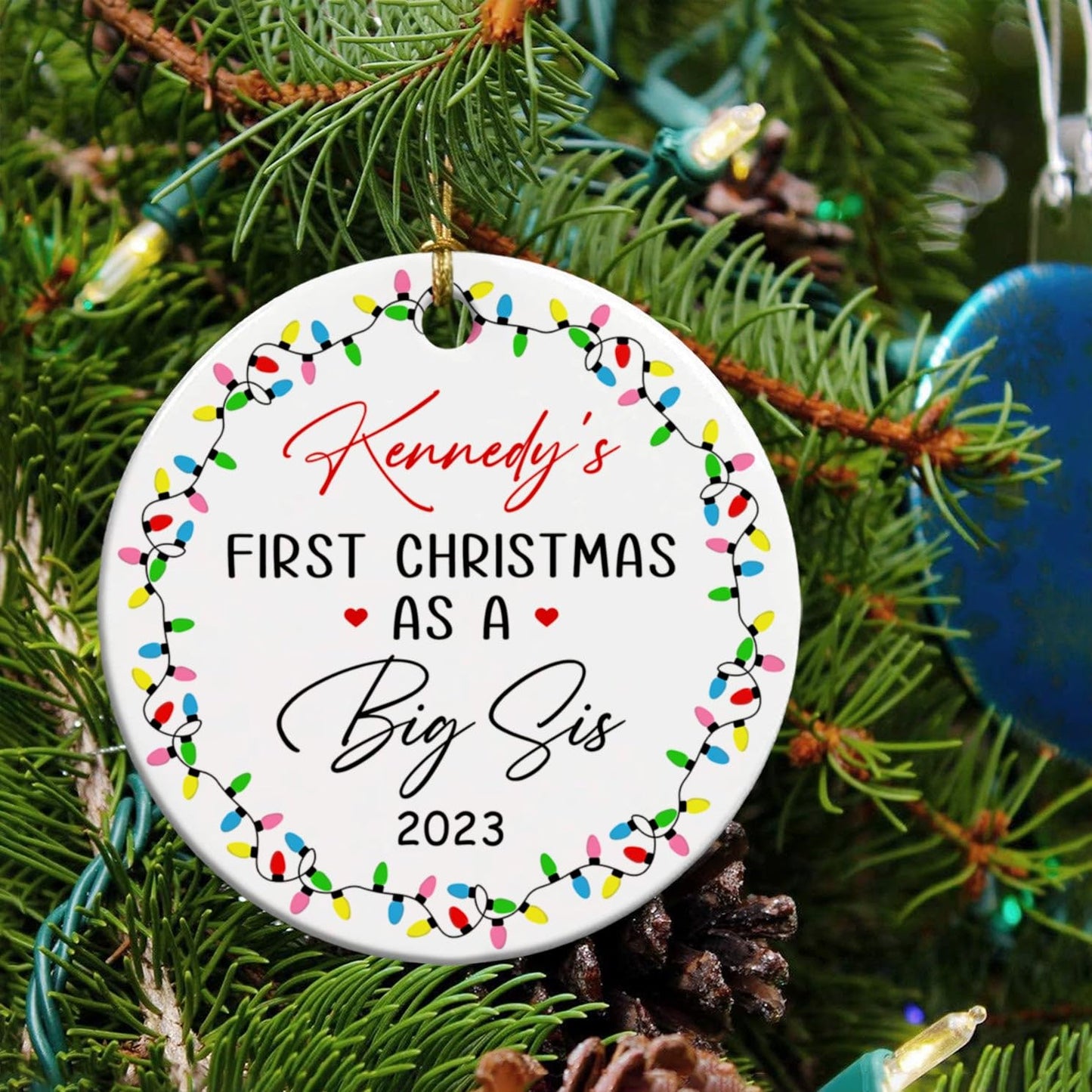 BixDori First Christmas As A Big Sis Personalized Ceramic Ornament 2025, Sibling Keepsake