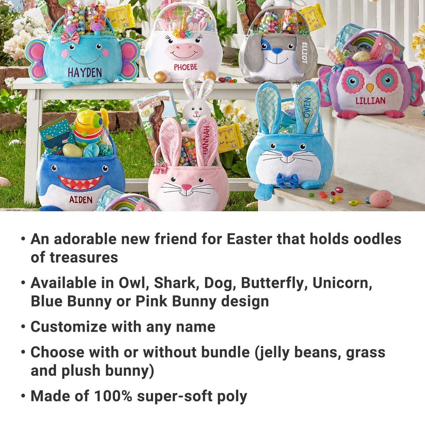 Let's Make Memories Personalized Easter Basket for Kids - Plush Furry Critter - For Boys and Girls - Custom Name - Fillable - With Optional Easter Basket Stuffers - Butterfly