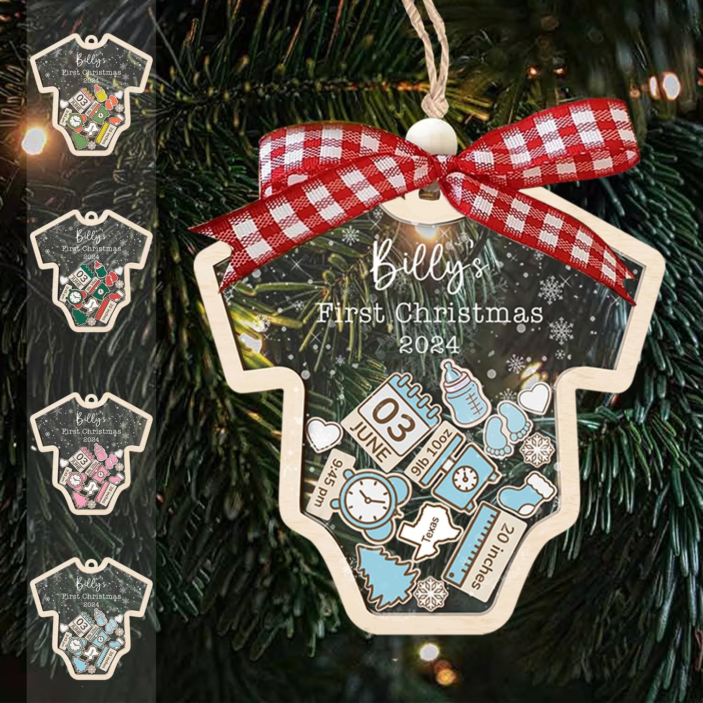 Baby's First Christmas Ornament 2024 Girl Boy - Baby Onesie Personalized Christmas Ornaments, Custom Babys 1st Christmas Ornament 2024 Name, Birthdate, Weight, Height for Newborn