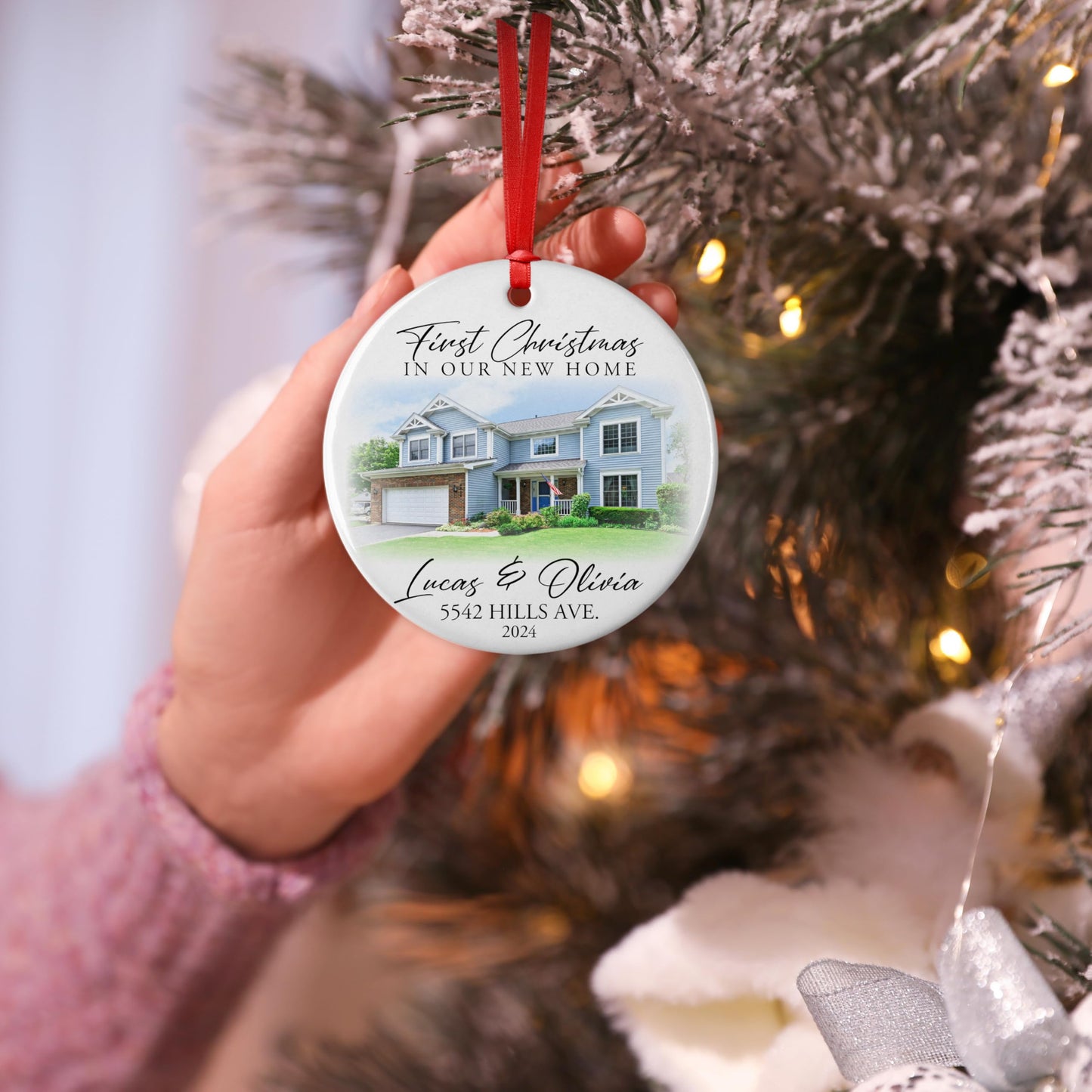Custom New Home Ornament 2024 w/Your Home Photo, Address - 3" Our 1st Christmas in Our New Home Christmas Keepsake Ornament w/Optional Gift Box, Personalized Newlywed