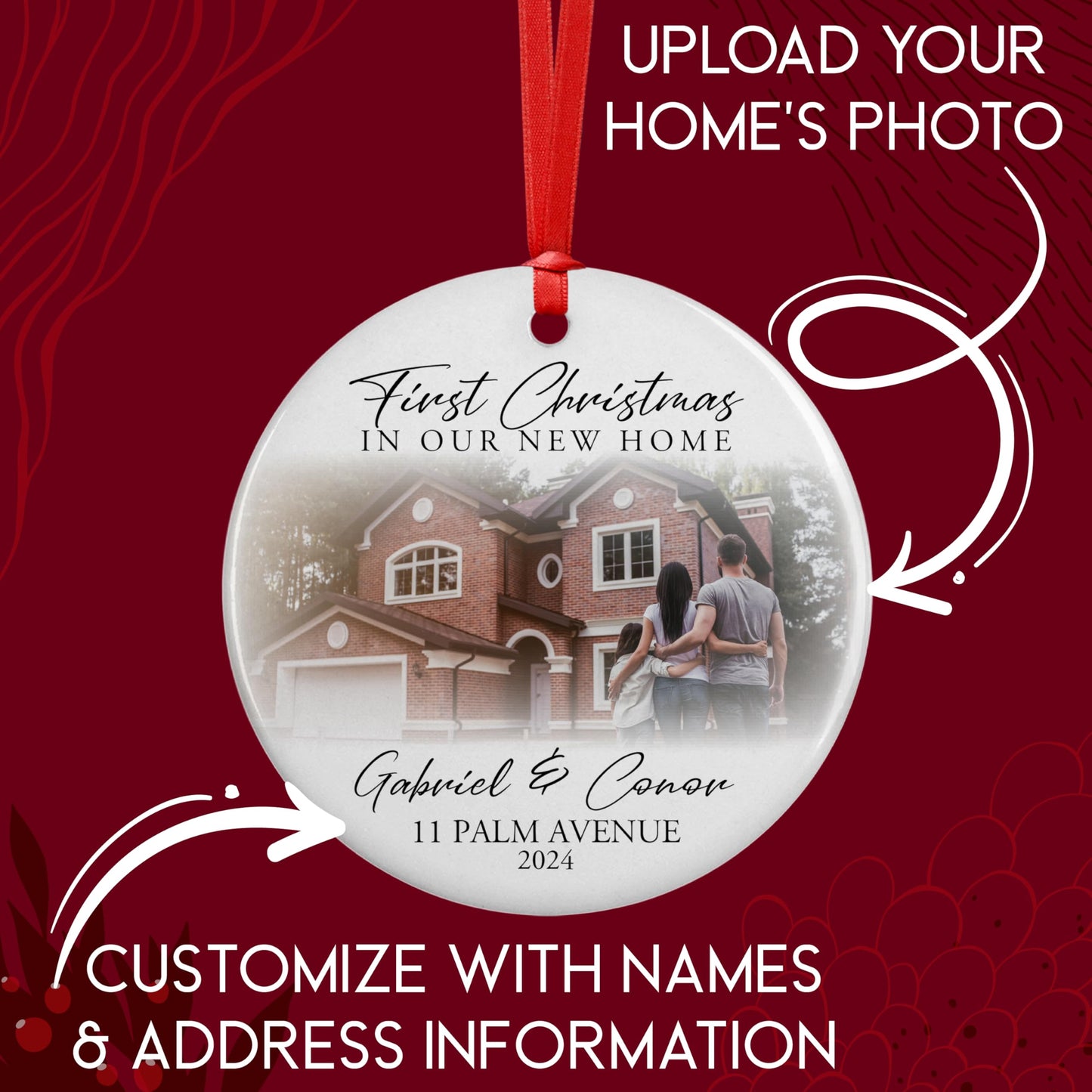 Custom New Home Ornament 2024 w/Your Home Photo, Address - 3" Our 1st Christmas in Our New Home Christmas Keepsake Ornament w/Optional Gift Box, Personalized Newlywed