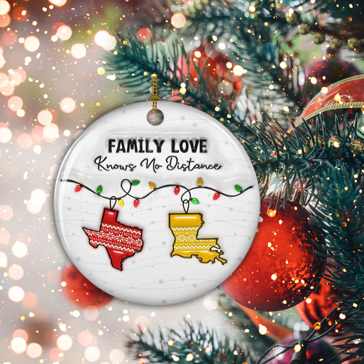 WRAPPINESS Family Love Knows No Distance - Personalized Custom 3D Inflated Effect Ceramic Ornament, Xmas Ornament Keepsake for Long Distance Family, Sisters, Siblings