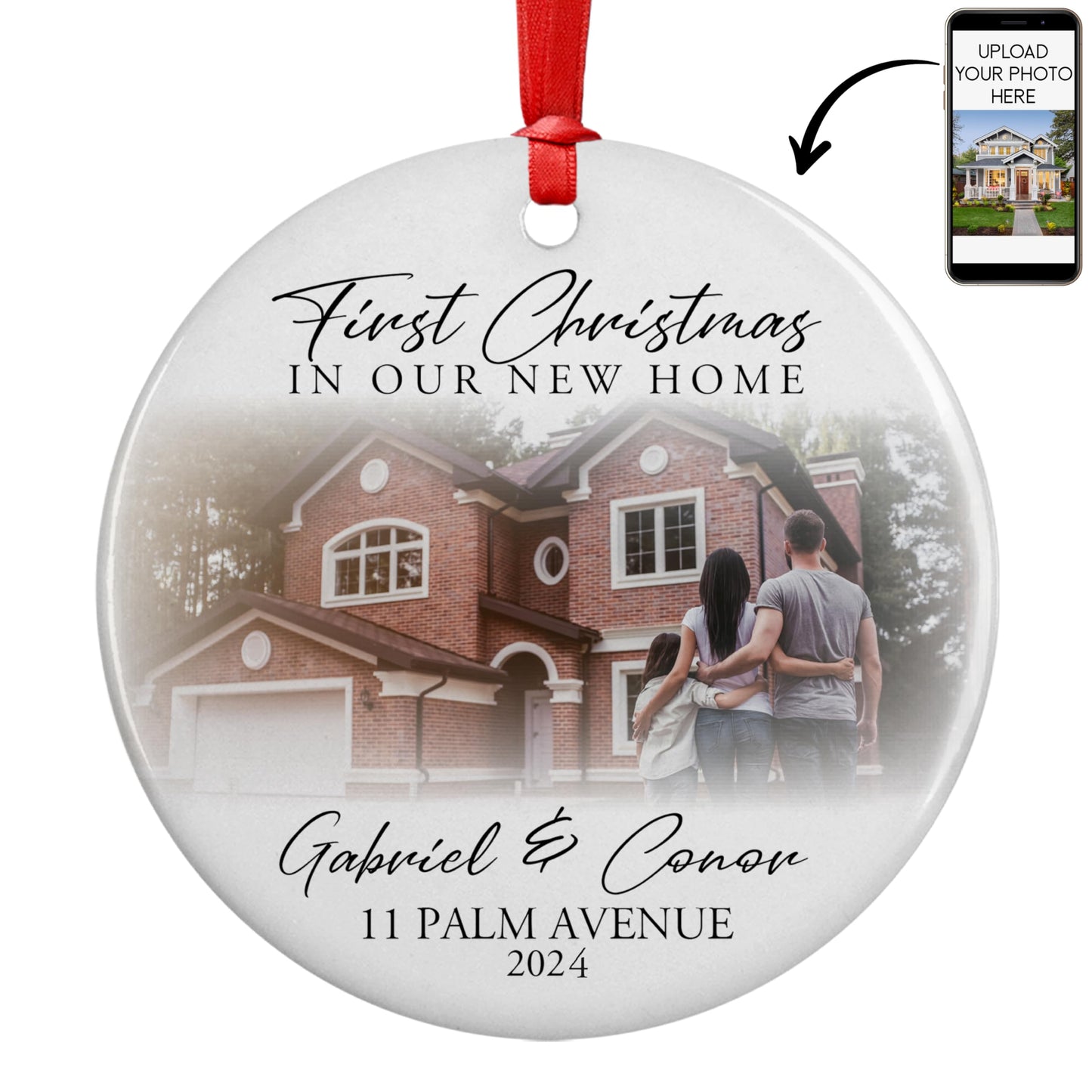 Custom New Home Ornament 2024 w/Your Home Photo, Address - 3" Our 1st Christmas in Our New Home Christmas Keepsake Ornament w/Optional Gift Box, Personalized Newlywed
