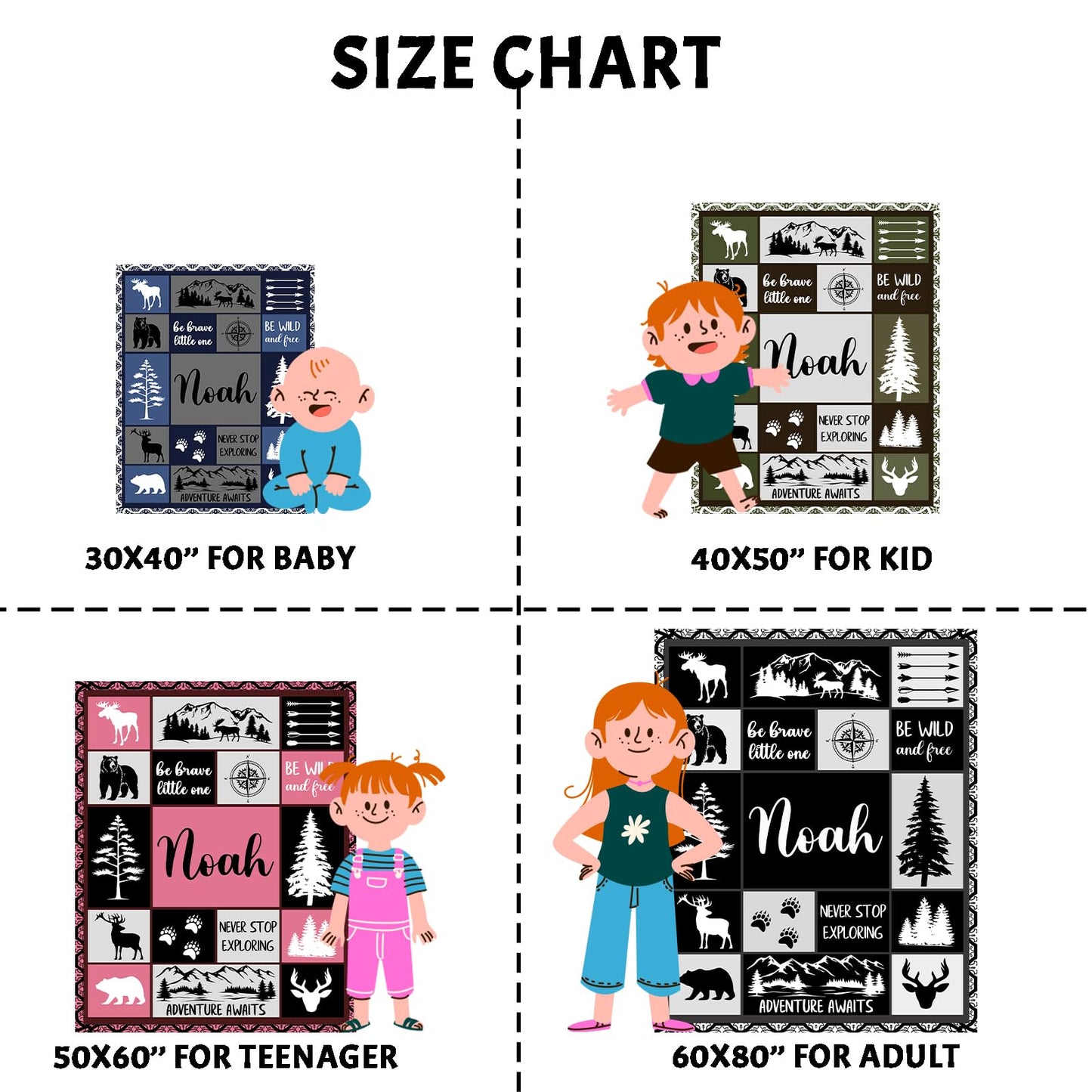 Personalized Baby Blankets with Name, Customized Name Blankets for Kids, Woodland Baby Blanket Personalized, Custom Baby Blanket for Boys, Girl, Baby Boy Newborn Soft