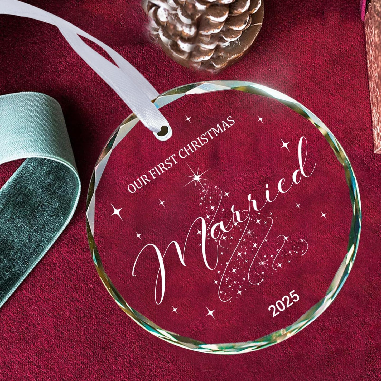 Wedding Gift First Christmas Married Ornament 2025 Mr and Mrs Gift for Newlyweds Couple 2025 Personalized Bridal Shower Gifts Our First Christmas Married Ornament 2025