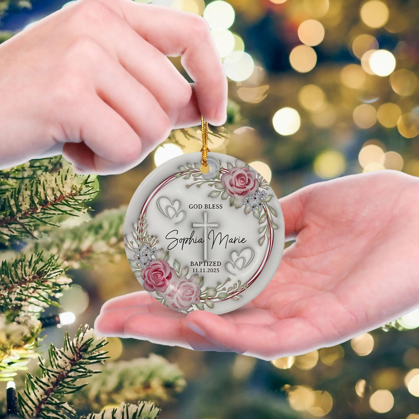 Personalized Christian Custom 3D Inflated Effect Ornament, Custom Name Religious Easter Decorations, Ornaments Gift for Women, Woman, Gifts for Women God Bless Baptized Christmas Ornament 2025