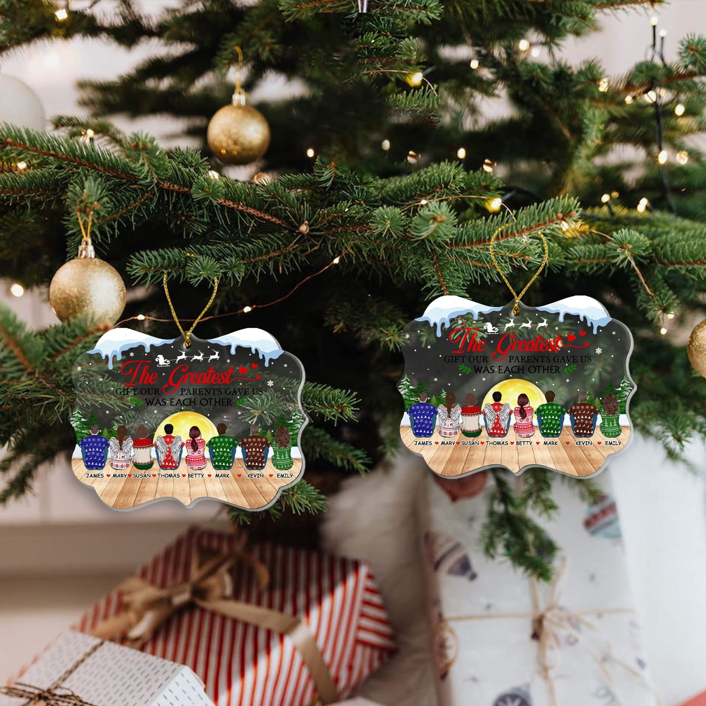 MUCHNEE Personalized Siblings Christmas Ornament 2024, Cousin Ornament, Sisters & Brothers Ornament, Custom Portrait & Name Up to 8 Person Acrylic Ornaments, Memorial Gifts for Loss of Loved One