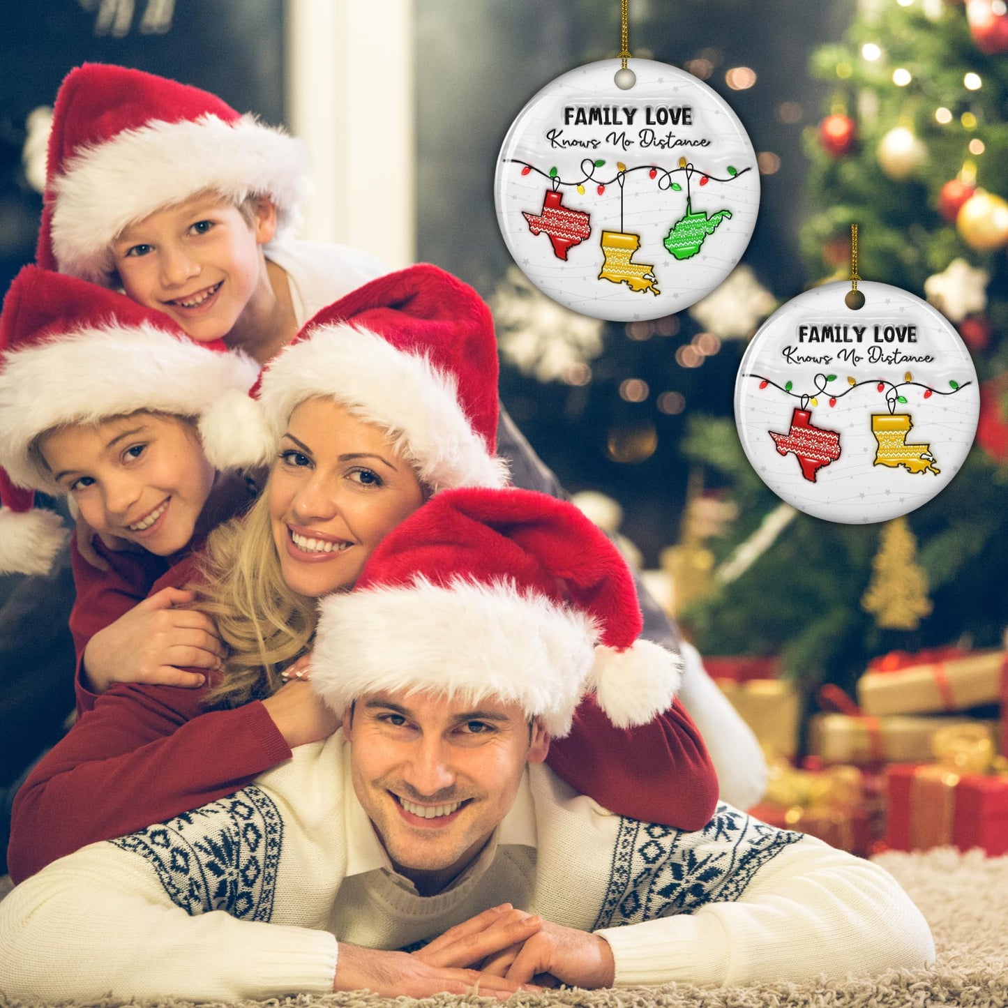 WRAPPINESS Family Love Knows No Distance - Personalized Custom 3D Inflated Effect Ceramic Ornament, Xmas Ornament Keepsake for Long Distance Family, Sisters, Siblings