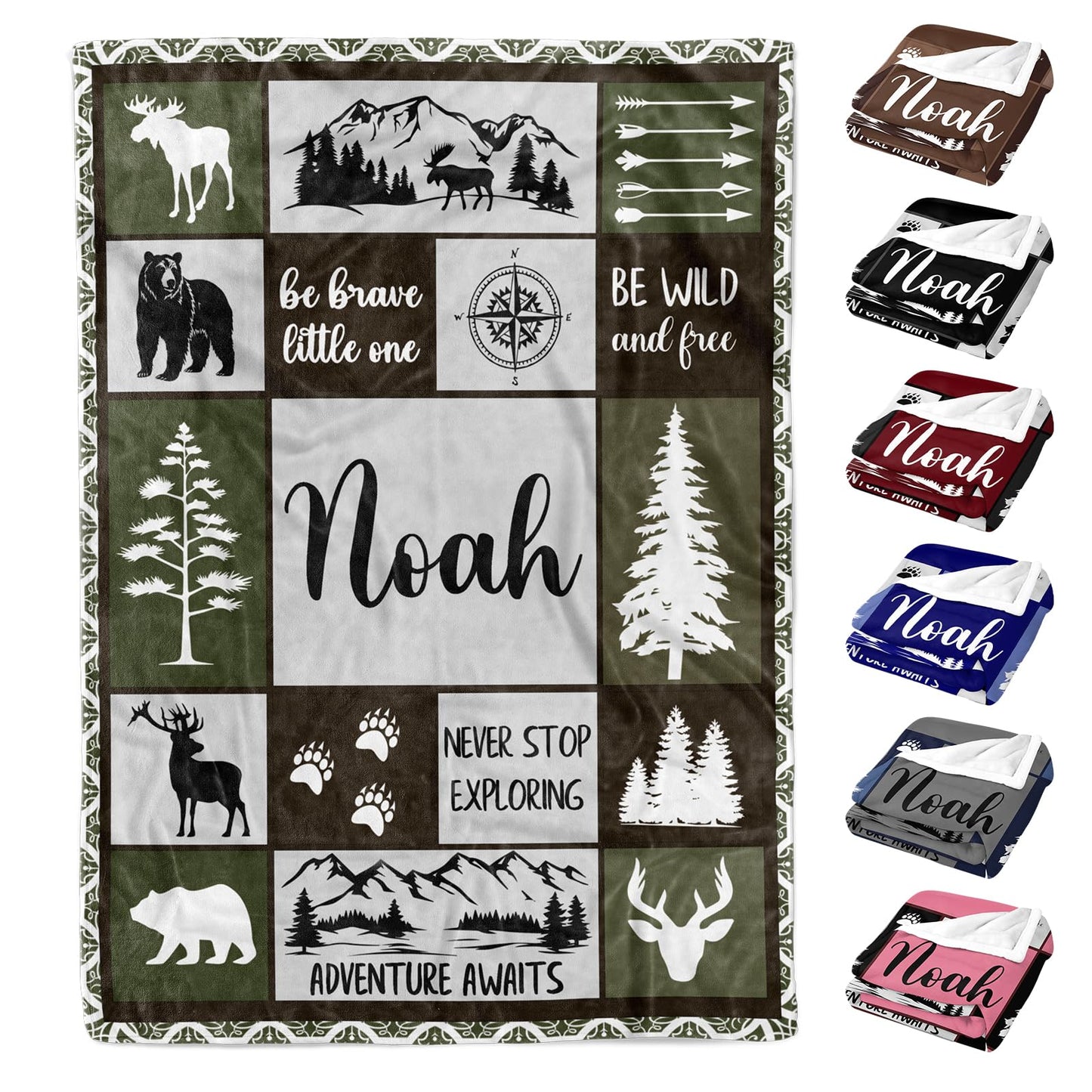 Personalized Baby Blankets with Name, Customized Name Blankets for Kids, Woodland Baby Blanket Personalized, Custom Baby Blanket for Boys, Girl, Baby Boy Newborn Soft