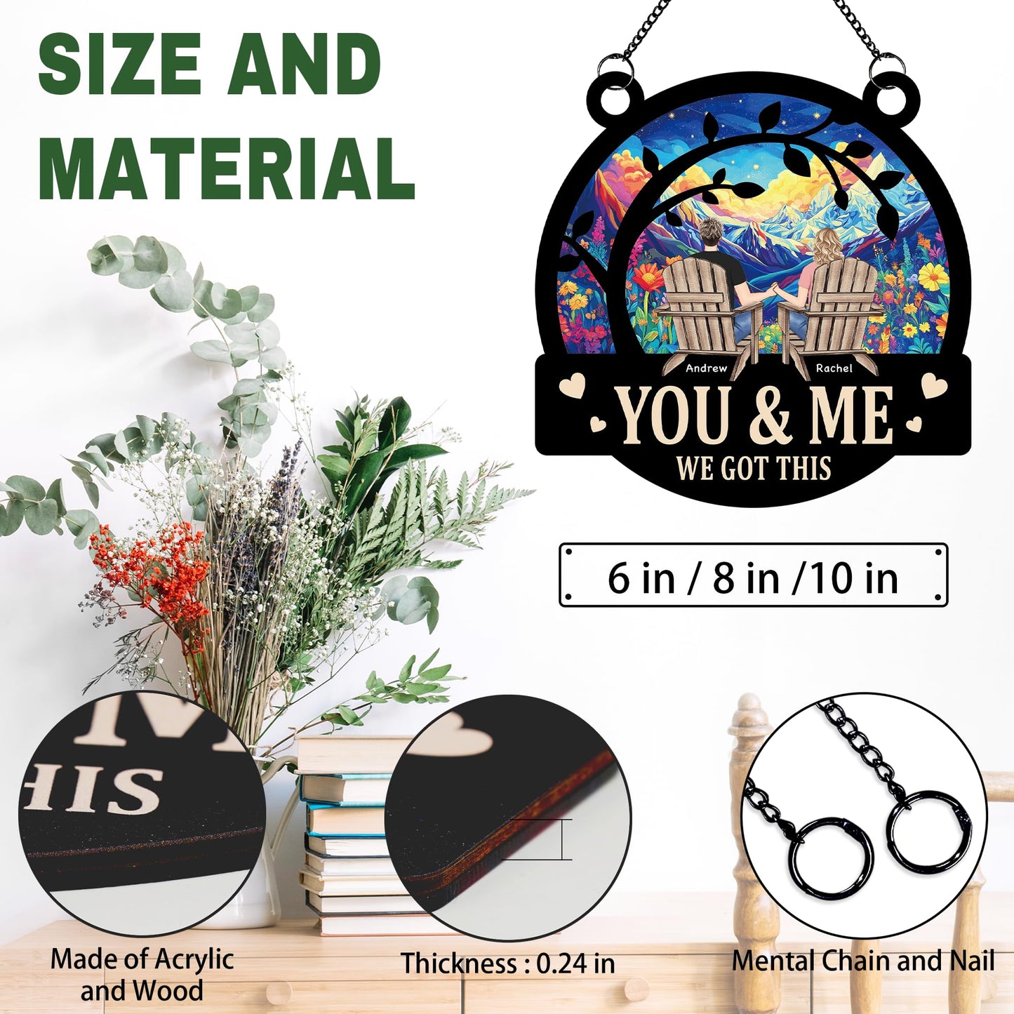 PUREFLY You and Me Got This, Personalized Couple Suncatchers for Windows Hanging Ornament, Housewarming Gifts for Couple Husband Wife, Christmas Anniversary Wedding Gifts for Couples 2024