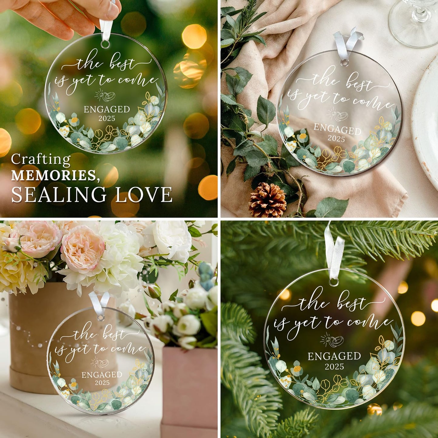 HEXMOZ Engagement Gifts for Couples - Engagement Gifts for Newly Engaged Couples, Bride to Be, Women, Fiance, Her - Just Engaged Gift, First Christmas Ornament 2025 Party Decoration - Acrylic Ornament
