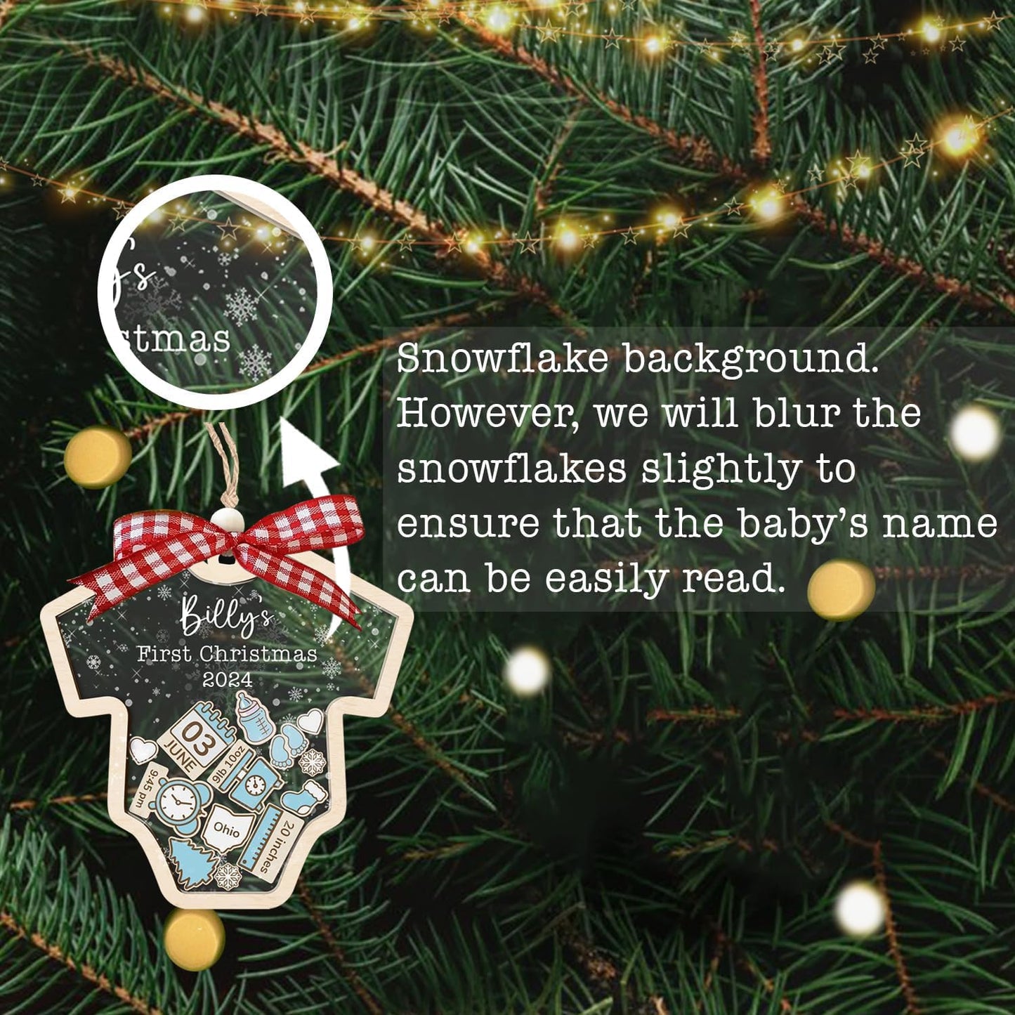 Baby's First Christmas Ornament 2024 Girl Boy - Baby Onesie Personalized Christmas Ornaments, Custom Babys 1st Christmas Ornament 2024 Name, Birthdate, Weight, Height for Newborn