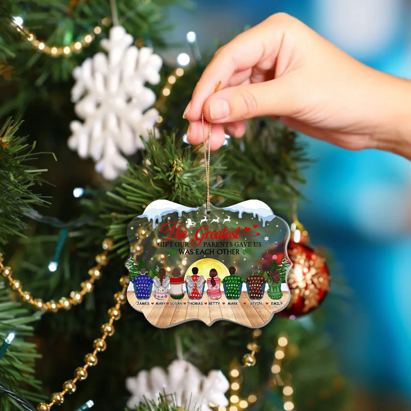MUCHNEE Personalized Siblings Christmas Ornament 2024, Cousin Ornament, Sisters & Brothers Ornament, Custom Portrait & Name Up to 8 Person Acrylic Ornaments, Memorial Gifts for Loss of Loved One