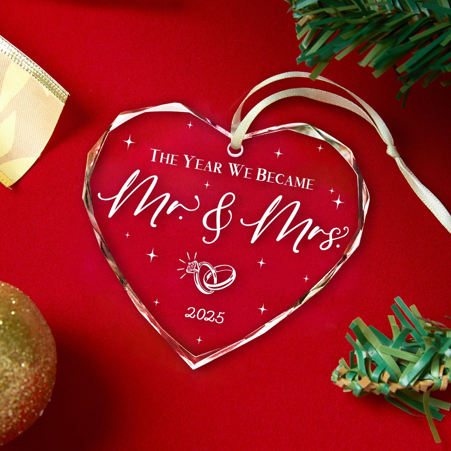 THDZS Wedding Gifts, Mr & Mrs Ornament 2025, Bridal Shower Gifts, Just Married Gift for Newlywed Couple, Bride, Crystal Glass Ornament
