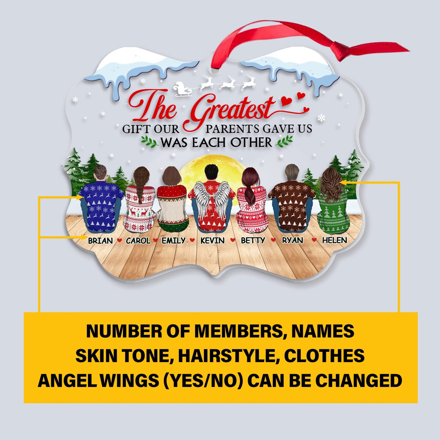 MUCHNEE Personalized Siblings Christmas Ornament 2024, Cousin Ornament, Sisters & Brothers Ornament, Custom Portrait & Name Up to 8 Person Acrylic Ornaments, Memorial Gifts for Loss of Loved One