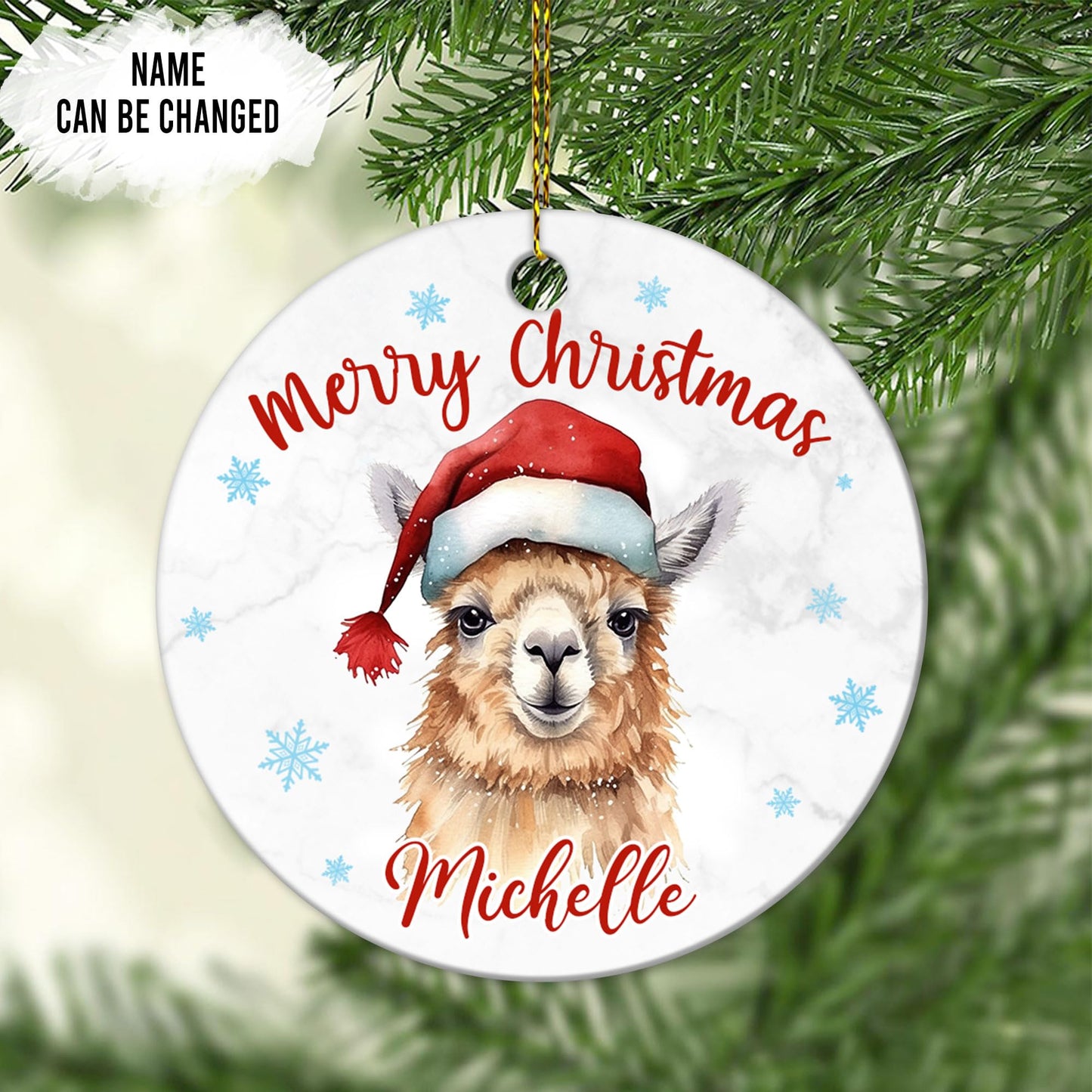 Hyturtle Personalized Christmas Ornament Gifts for Llama Lover - Llama Xmas Custom Name Ceramic Ornament - Cute Animal Lover Gifts for Women Kids Family - Xmas Tree Hanging Decoration