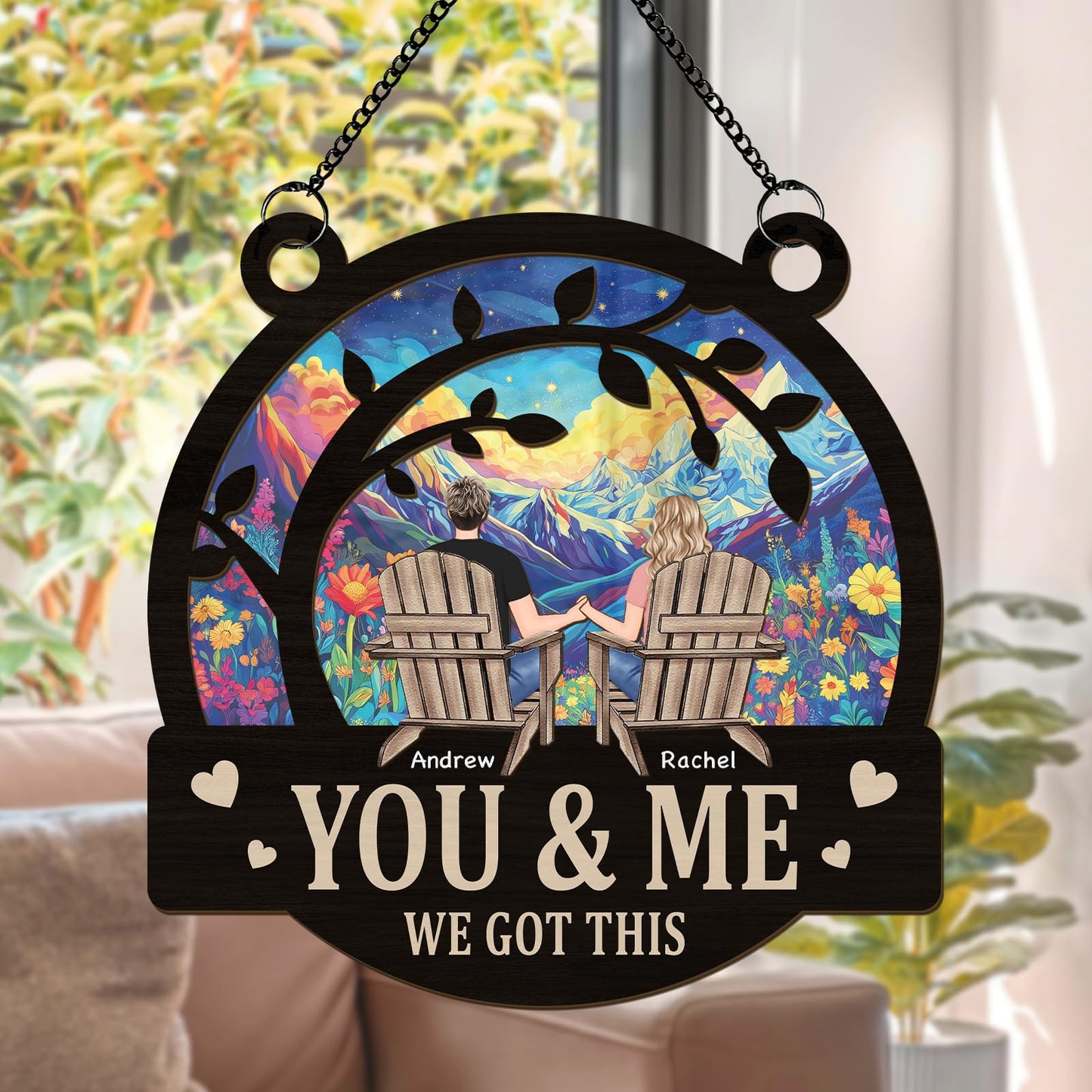PUREFLY You and Me Got This, Personalized Couple Suncatchers for Windows Hanging Ornament, Housewarming Gifts for Couple Husband Wife, Christmas Anniversary Wedding Gifts for Couples 2024