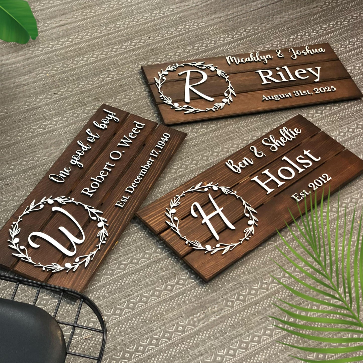 Personalized Wooden Monogram Family Sign with Couples Names, Custom Name Sign, Unique Wedding Gift for Couples, Rustic Established Date Plaque, Anniversary Gifts for Wife or Husband Gifts