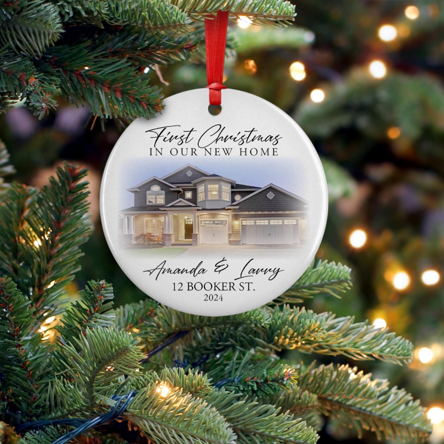 Custom New Home Ornament 2024 w/Your Home Photo, Address - 3" Our 1st Christmas in Our New Home Christmas Keepsake Ornament w/Optional Gift Box, Personalized Newlywed